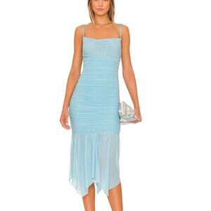 Majorelle Blue Ruched Midi Slip Dress SMALL Mesh Ballerina Bodycon $178 Boho NEW